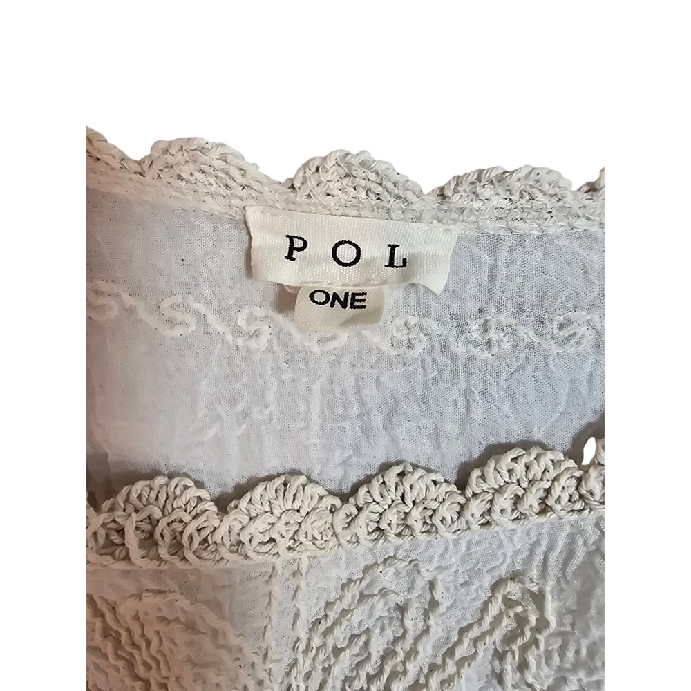 POL Womens Cream Crochet Embroidered Fringe Boho Gauze Top One Size - Picture 3 of 10